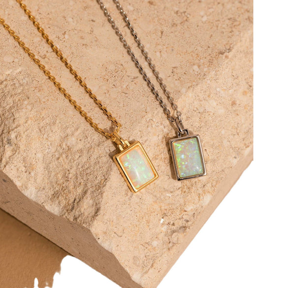 Wholesale Women's Pink Heart Opal Natural Stone Mixed Gemstone Inlay Copper Necklace With Diamond Design And Geometric Style