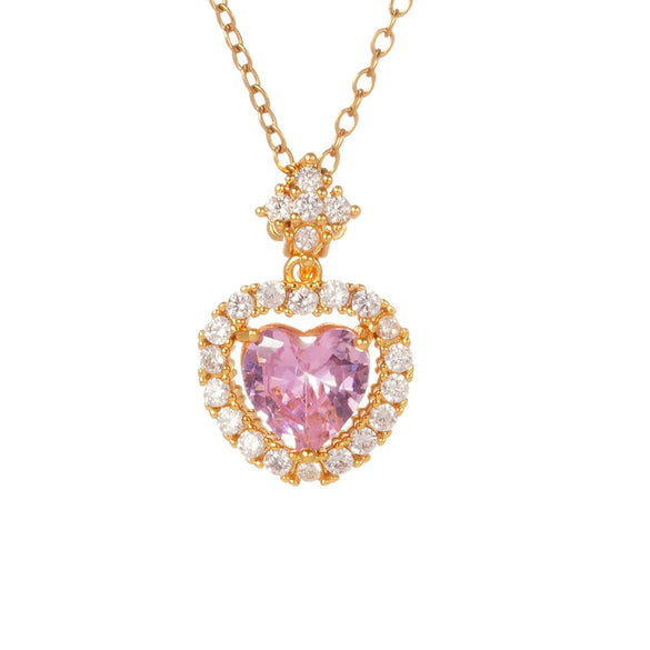 Wholesale Women's Pink Love Sweet Copper Zircon Heart Pendant Necklace With Electroplating And O Word Chain In Light Luxury Style