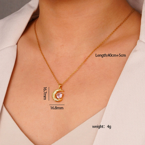 Wholesale Women's Pink Love Sweet Copper Zircon Heart Pendant Necklace With Electroplating And O Word Chain In Light Luxury Style