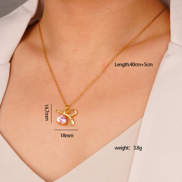 Wholesale Women's Pink Love Sweet Copper Zircon Heart Pendant Necklace With Electroplating And O Word Chain In Light Luxury Style