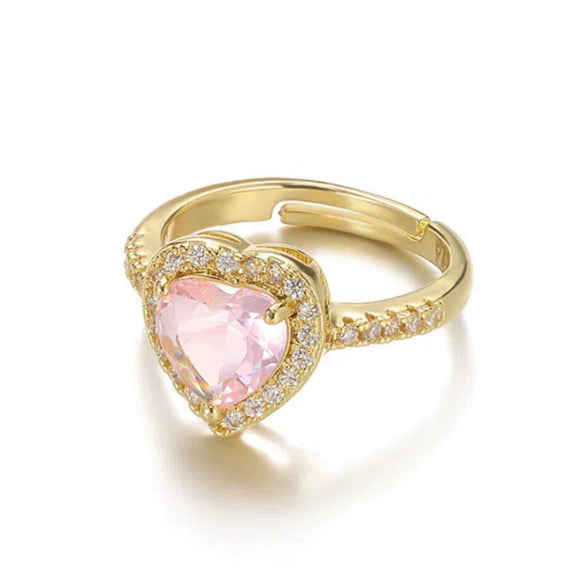 Wholesale Women's Pink Love Zircon Copper Heartshaped Ring Set With Diamonds Retro Versatile Open Light Luxury Palace Style Geometric