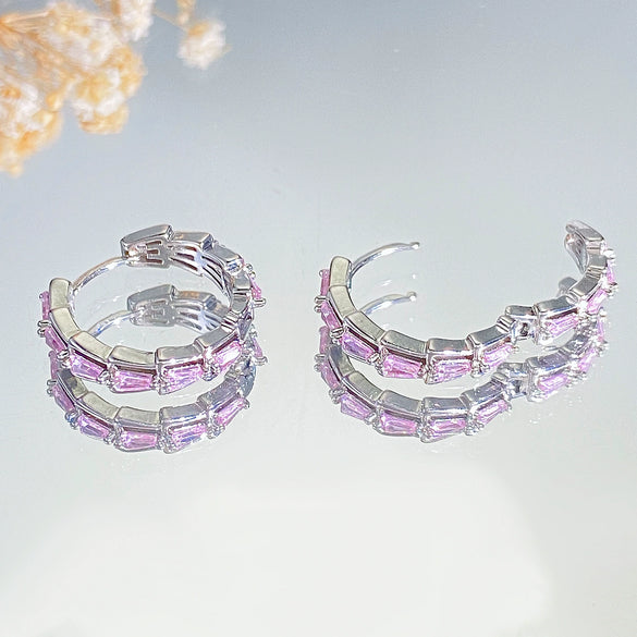 Wholesale Women's Pink Zircon Geometric Copper Earrings