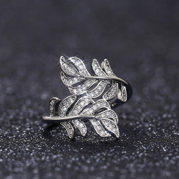 Wholesale Women's Plant Flower Leaf Style Copper Ring With Zircon