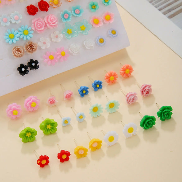 Wholesale Women's Plastic Resin Flower Earrings Set With Electroplating And Original Design