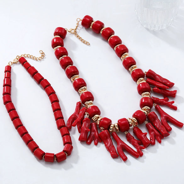 Wholesale Women's Plastic Resin Geometric Hand Knit Multi Layer Necklace With Mixed Gemstone Pendant And Regular Chain In Plants Flowers Style