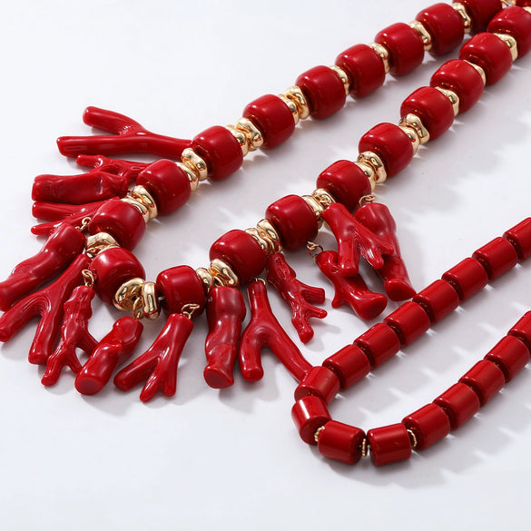 Wholesale Women's Plastic Resin Geometric Hand Knit Multi Layer Necklace With Mixed Gemstone Pendant And Regular Chain In Plants Flowers Style