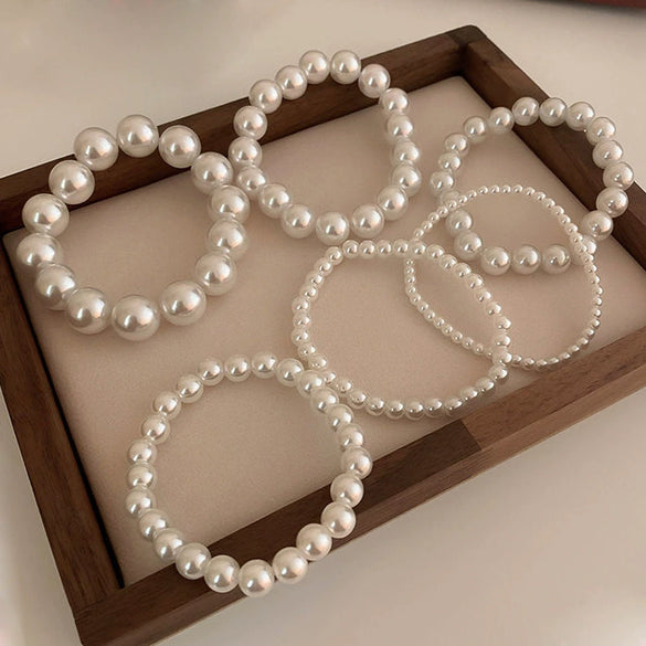 Wholesale Women's Plastic Resin Geometric Handmade Pearl Elastic Bracelet