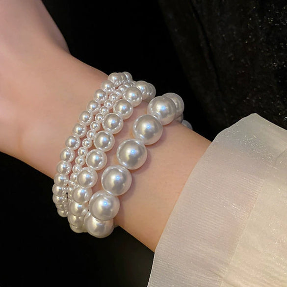 Wholesale Women's Plastic Resin Geometric Handmade Pearl Elastic Bracelet