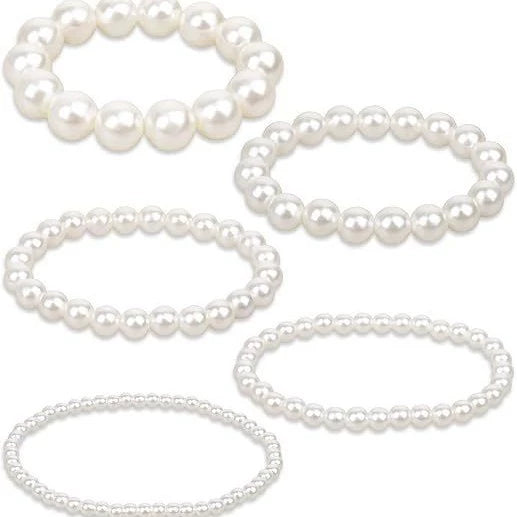 Wholesale Women's Plastic Resin Geometric Handmade Pearl Elastic Bracelet