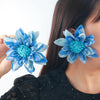 Wholesale Women's Plastic Resin Hand Knitted Flower Multilayered Exaggerated Earrings