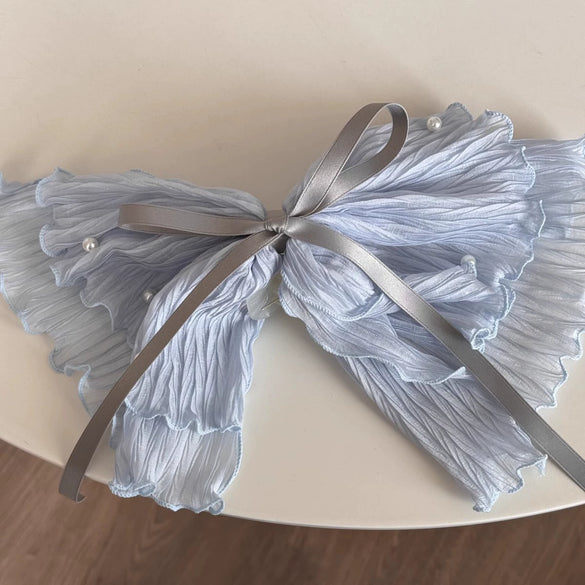 Wholesale Women's Pleated Fabric Pearl Bow Doublelayer Oversized Handmade Mixed Materials Hair Tie Sweet Style Hair Accessory