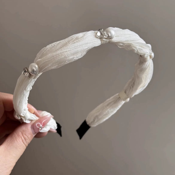 Wholesale Women's Pleated Fabric Pearl Bow Doublelayer Oversized Handmade Mixed Materials Hair Tie Sweet Style Hair Accessory