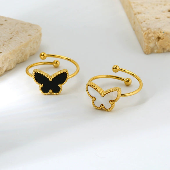 Wholesale Women's Popular Butterfly Insect Stainless Steel 18K Gold Electroplated Open Ring Highend Jewelry Accessory