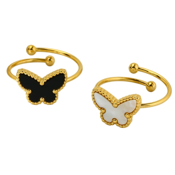 Wholesale Women's Popular Butterfly Insect Stainless Steel 18K Gold Electroplated Open Ring Highend Jewelry Accessory