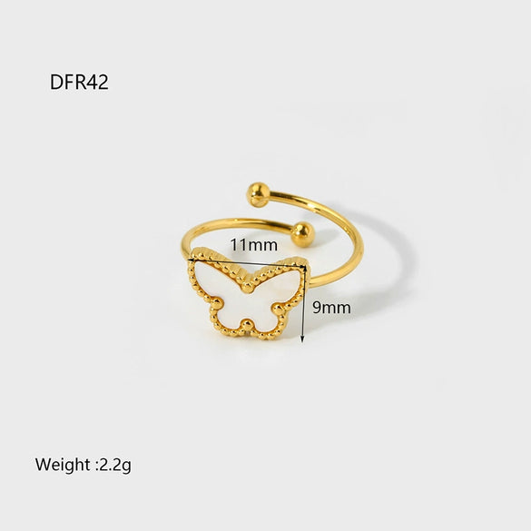 Wholesale Women's Popular Butterfly Insect Stainless Steel 18K Gold Electroplated Open Ring Highend Jewelry Accessory