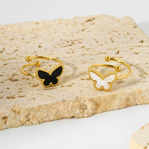 Wholesale Women's Popular Butterfly Insect Stainless Steel 18K Gold Electroplated Open Ring Highend Jewelry Accessory