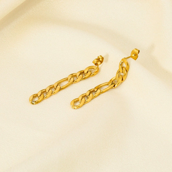 Wholesale Women's Premium Natural Freshwater Pearl Earrings With Cuban Chain Made Of 18K Gold Plated Stainless Steel Geometric Design Pvd Furnace Real Gold Process