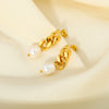 Wholesale Women's Premium Natural Freshwater Pearl Earrings With Cuban Chain Made Of 18K Gold Plated Stainless Steel Geometric Design Pvd Furnace Real Gold Process