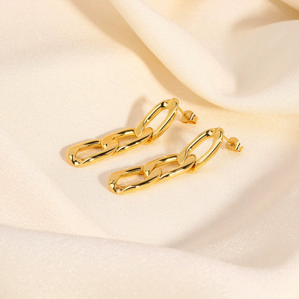 Wholesale Women's Premium Natural Freshwater Pearl Earrings With Cuban Chain Made Of 18K Gold Plated Stainless Steel Geometric Design Pvd Furnace Real Gold Process
