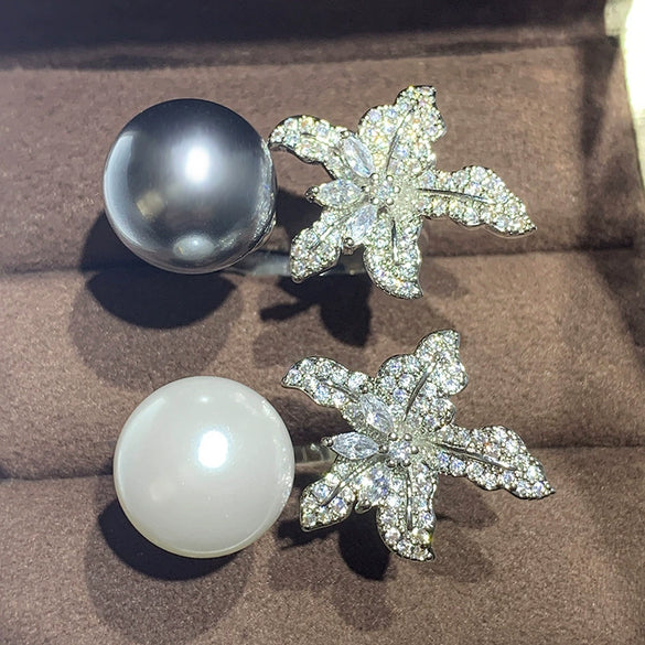 Wholesale Women's Princess Style Copper Ring Set With Artificial Pearls Geometric Starfish Design
