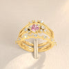 Wholesale Women's Princess Style Geometric Copper Ring Threepiece Set With Pink Zirconia