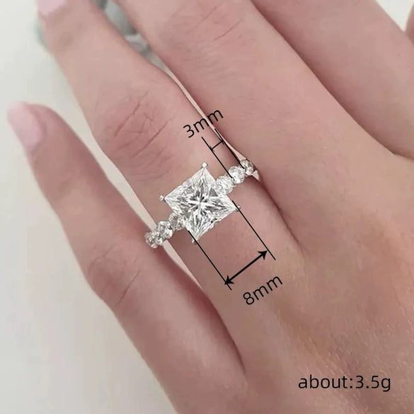 Wholesale Women's Princess Style Geometric Copper Zircon Inlaid Ring