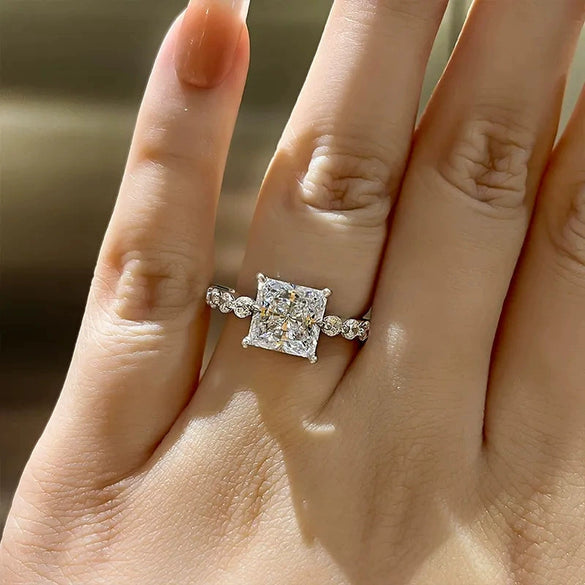 Wholesale Women's Princess Style Geometric Copper Zircon Inlaid Ring