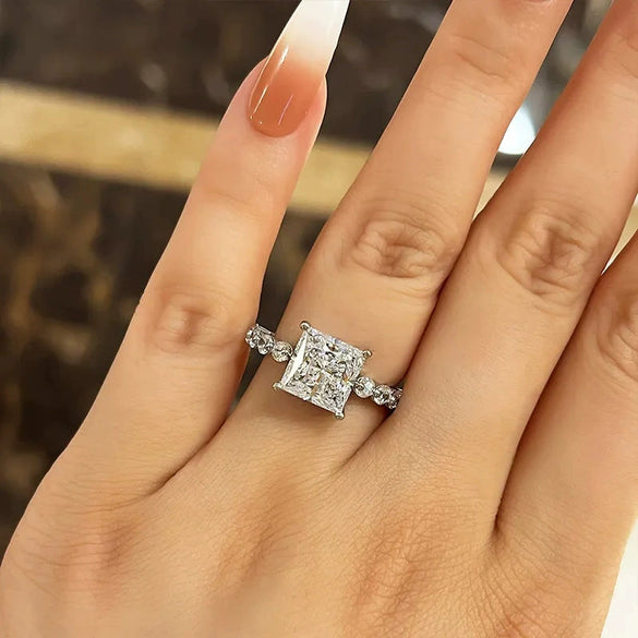 Wholesale Women's Princess Style Geometric Copper Zircon Inlaid Ring