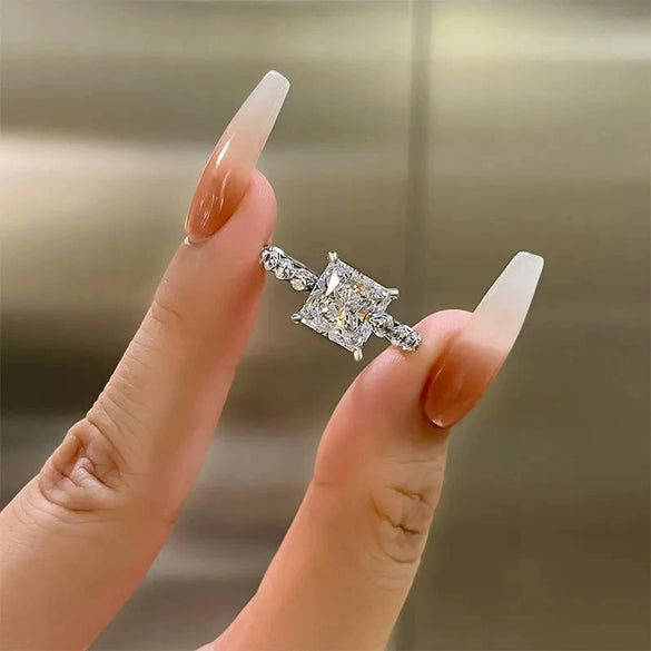 Wholesale Women's Princess Style Geometric Copper Zircon Inlaid Ring
