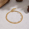 Wholesale Women's Princess Style Geometric Stainless Steel 18K Gold Plated Flat Snake Chain Doublelayer Pearl Bracelet Jewelry Accessory
