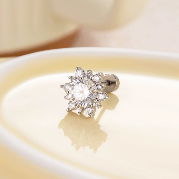 Wholesale Women's Princess Style Titanium Steel Double Head Detachable Cochlear Ear Bone Nail With Inlaid Zircon And Snowflake Pattern