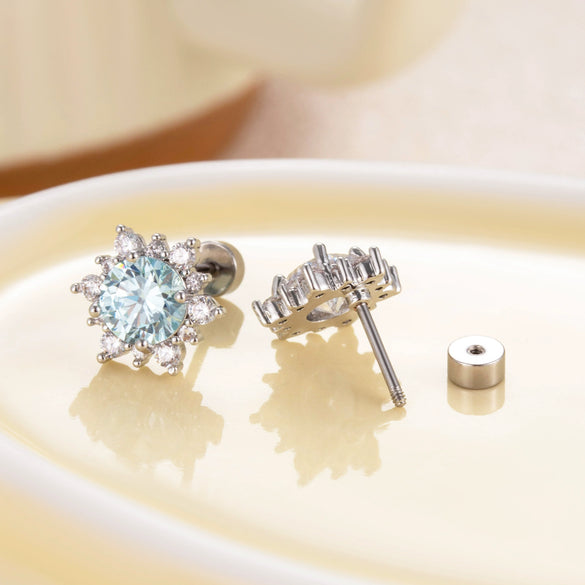 Wholesale Women's Princess Style Titanium Steel Double Head Detachable Cochlear Ear Bone Nail With Inlaid Zircon And Snowflake Pattern