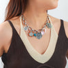 Wholesale Women's Punk Hiphop Style Multilayer Resin Necklace With Geometric Pendant Alloy Rice Beads Zinc Alloy Electroplating