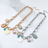 Wholesale Women's Punk Hiphop Style Multilayer Resin Necklace With Geometric Pendant Alloy Rice Beads Zinc Alloy Electroplating