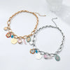 Wholesale Women's Punk Hiphop Style Multilayer Resin Necklace With Geometric Pendant Alloy Rice Beads Zinc Alloy Electroplating