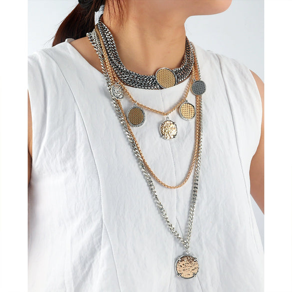 Wholesale Women's Punk Hiphop Style Zinc Alloy Ball Chain Necklace With Geometric Pattern And Electroplating Design