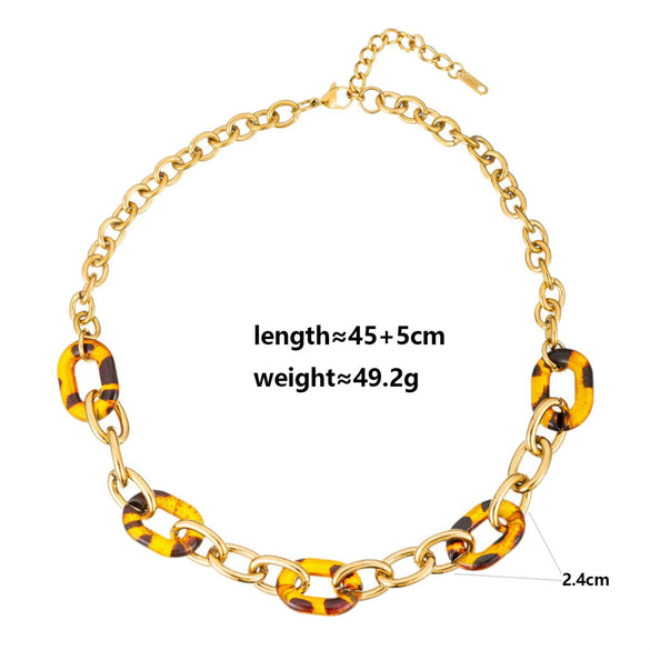 Wholesale Women's Punk Leopard Print And Geometric Stainless Steel Electroplated Figureeight Necklace