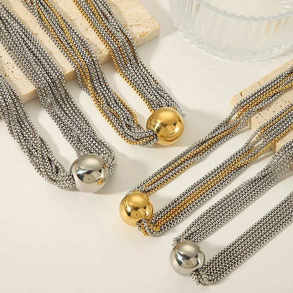 Wholesale Women's Punk Multilayer Stainless Steel And Titanium Steel Clavicle Chain With Vacuum Real Gold Electroplating In Pvd Furnace Geometric And Personality Style