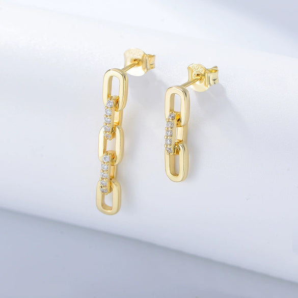 Wholesale Women's Punk Style 925 Sterling Silver Geometric Zircon Earrings With Chain Design