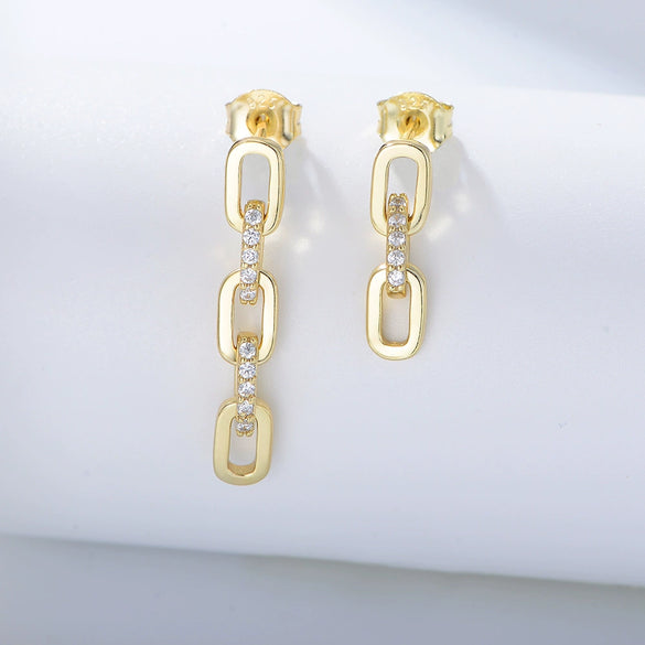 Wholesale Women's Punk Style 925 Sterling Silver Geometric Zircon Earrings With Chain Design