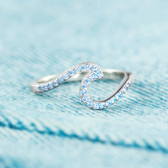 Wholesale Women's 925 Pure Silver Geometric Sea Wave Zircon Ring With Electroplating