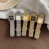 Wholesale Women's Quartz Watch Square Goldtone Steel Band Diamondencrusted With Motherofpearl Square Dial