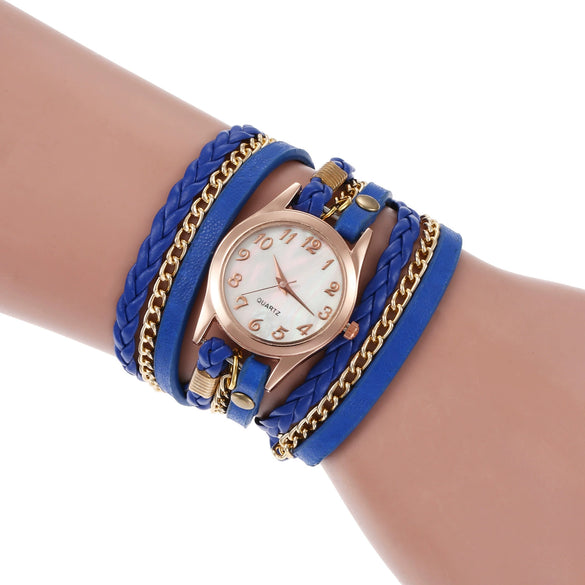 Wholesale Women's Quartz Winding Fashion Hand Woven Watch Alloy Case Imitation Leather Strap Round Dial