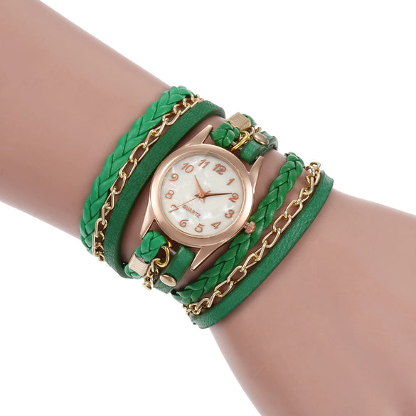 Wholesale Women's Quartz Winding Fashion Hand Woven Watch Alloy Case Imitation Leather Strap Round Dial