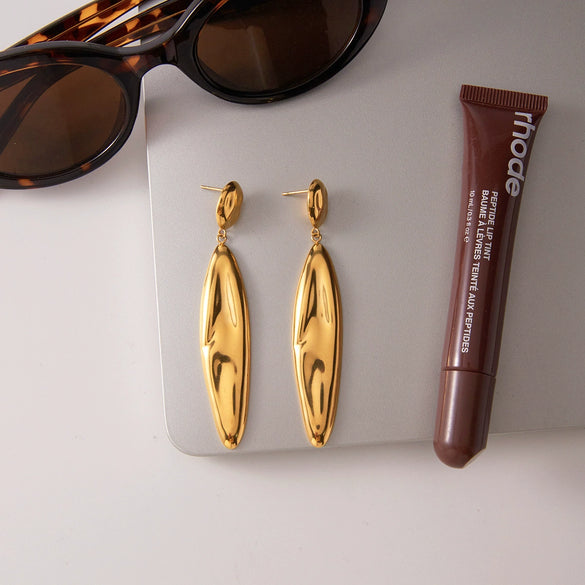 Wholesale Women's Quiet Classic Light Luxury Minimalist Geometric Drop Shape Hammered Electroplated Stainless Steel Pendant Earrings