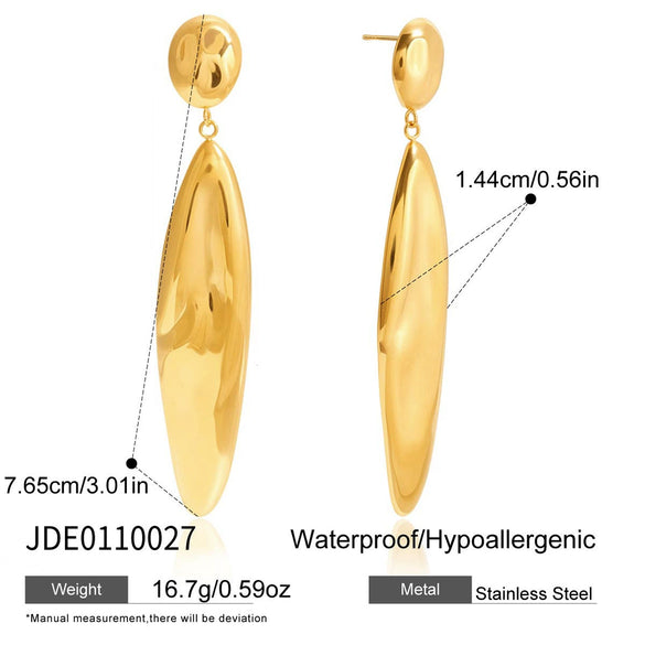 Wholesale Women's Quiet Classic Light Luxury Minimalist Geometric Drop Shape Hammered Electroplated Stainless Steel Pendant Earrings
