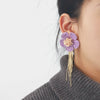Wholesale Women's Raffia Flower Hand Knitted Tassel Earrings