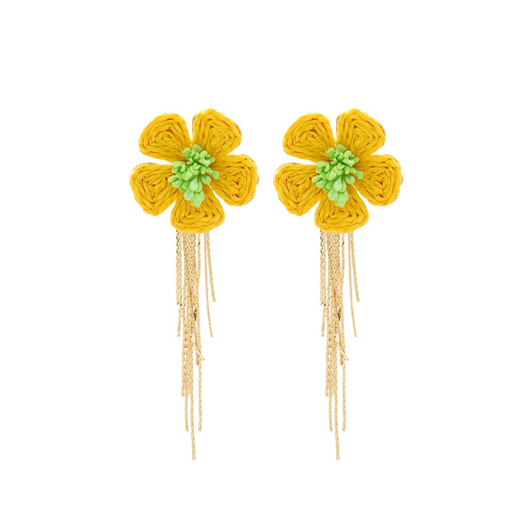 Wholesale Women's Raffia Flower Hand Knitted Tassel Earrings