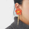 Wholesale Women's Raffia Flower Hand Knitted Tassel Earrings