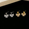 Wholesale Women's Real Gold Electroplated Diamondstudded Copper Earrings With Fourleaf Clover And Four Heart Shapes